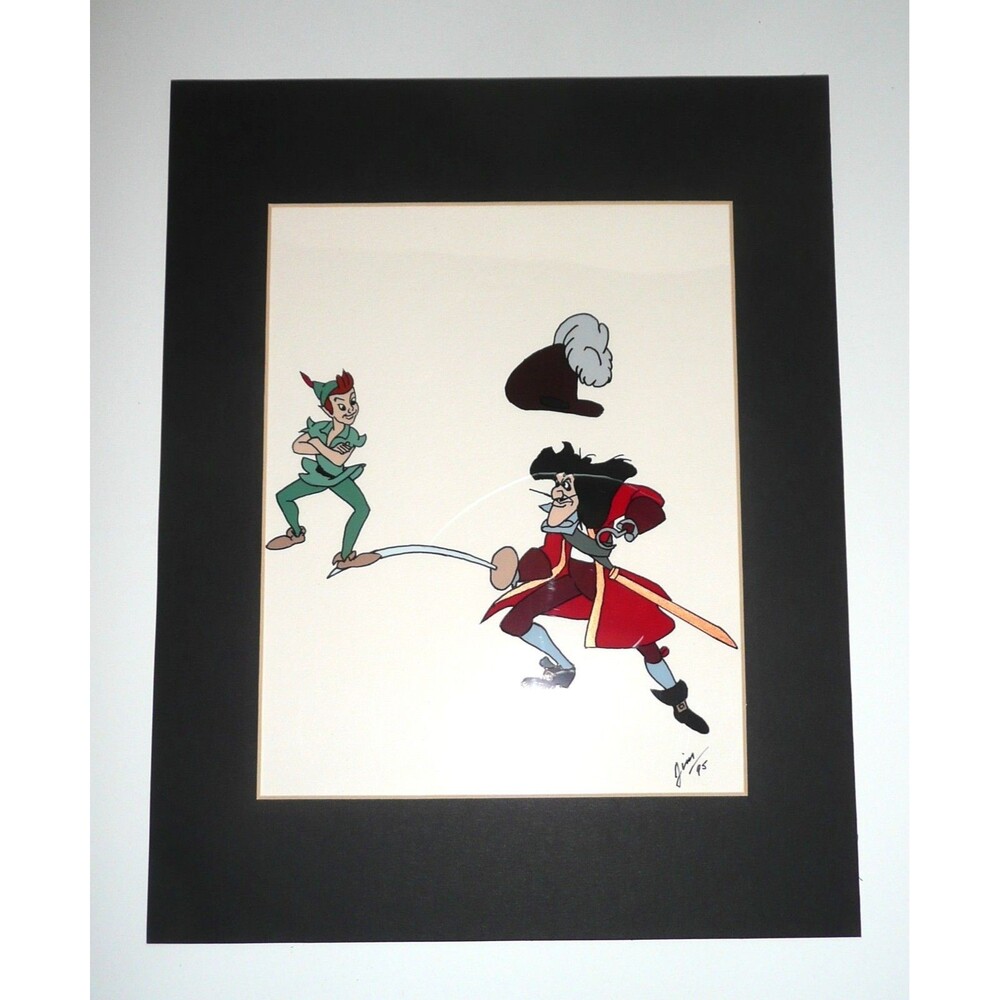 Original Artwork Disney Peter Pan Captain Hook Painting Cell Signed Matted READ